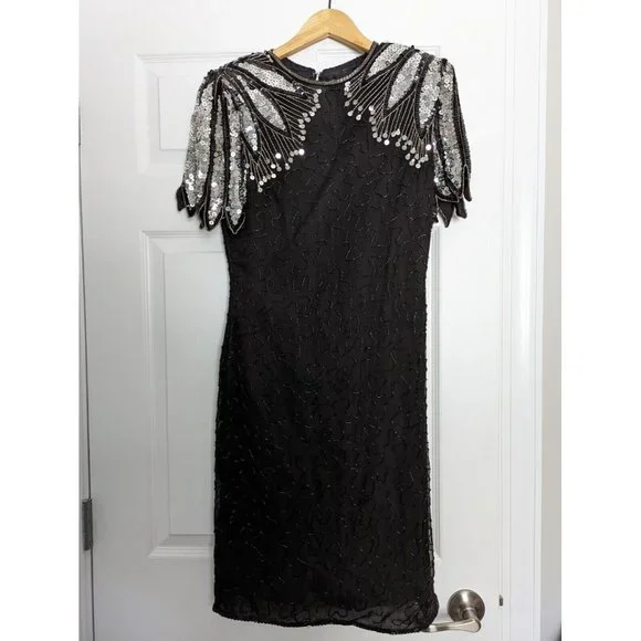 Scala | Dresses | Vintage Scala Black Open Back Sequin And Beaded 0 Silk  Evening Dress Sz M 80s | Poshmark